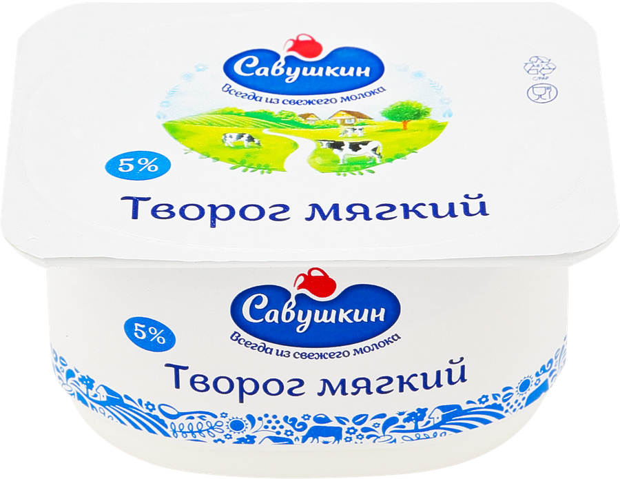 Творог мягкий САВУШКИН Нежный 5%, без змж, 125г, превью