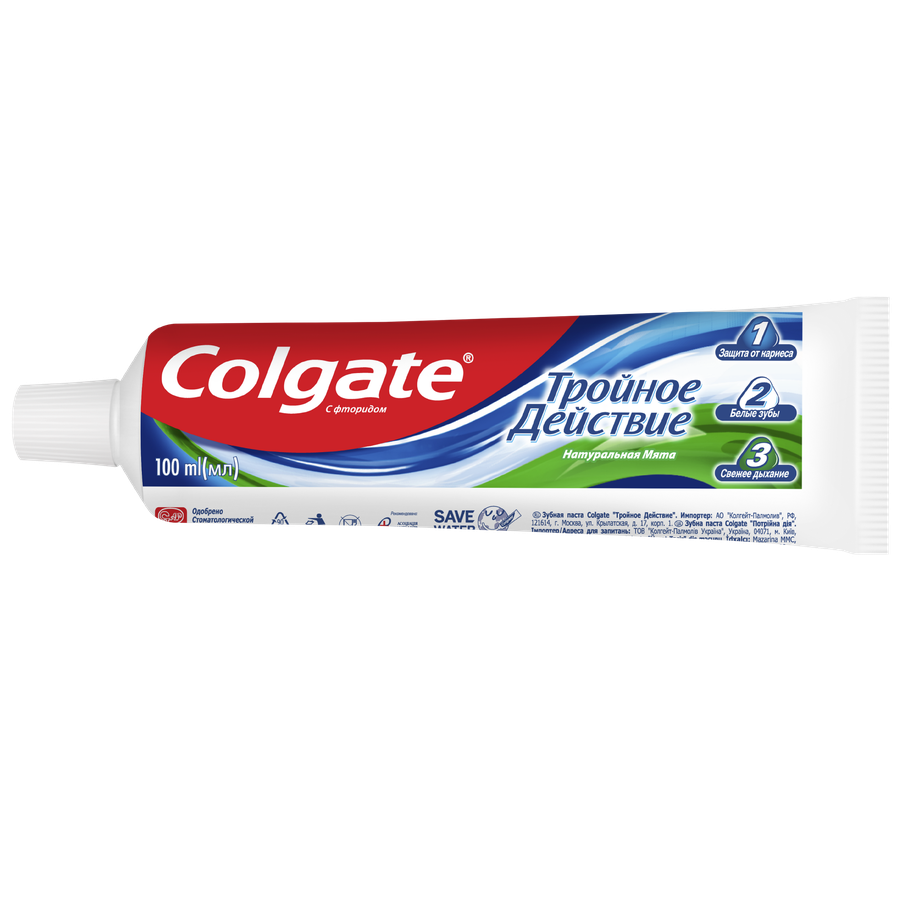 Зубная паста COLGATE Тройное действие Натуральная мята для защиты от кариеса, удаления потемнений с зубов и свежего дыхания, 100мл, превью