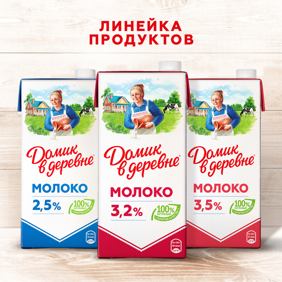 Молоко ультрапастеризованное ДОМИК В ДЕРЕВНЕ 3,2%, без змж, 950г, превью