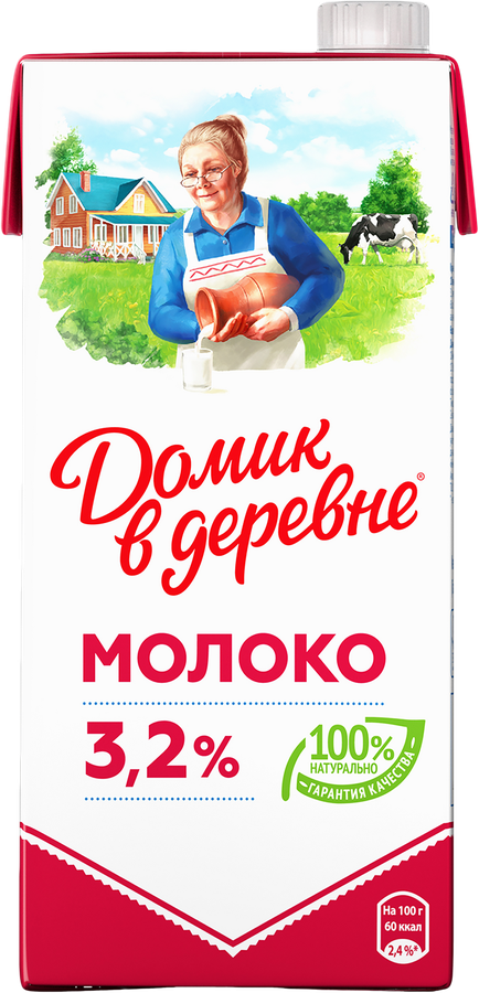 Молоко ультрапастеризованное ДОМИК В ДЕРЕВНЕ 3,2%, без змж, 950г, предпросмотр