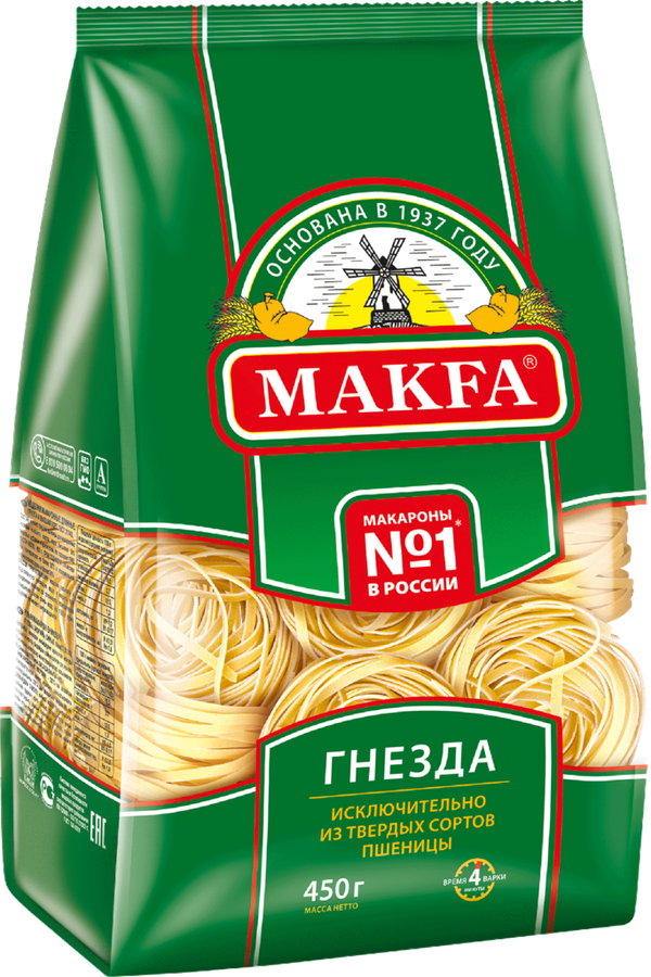 Макароны MAKFA Гнезда Тальятелле лапша длинная высший сорт, 450г, превью