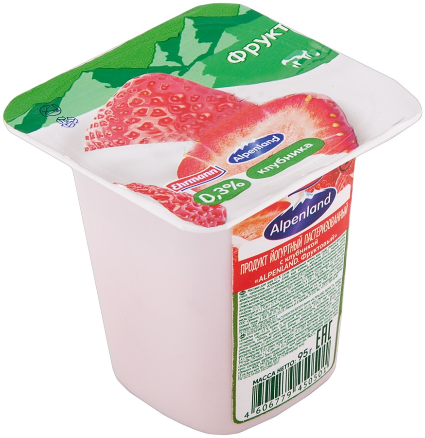 Продукт йогуртный EHRMANN Аlpenland Клубника, персик, маракуйя 0,3%, без змж, 95г, превью