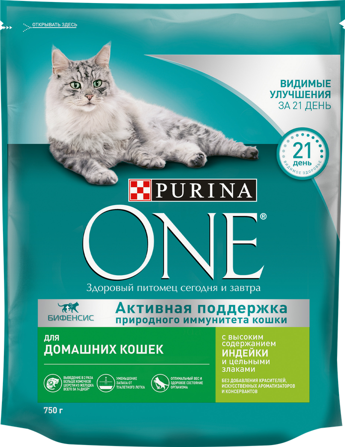 Корм сухой для взрослых кошек PURINA ONE Housecat с индейкой и цельными злаками, 750г, картинка