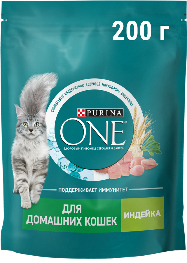 Корм сухой для взрослых кошек PURINA ONE Housecat с индейкой и цельными злаками, 200г, фотография