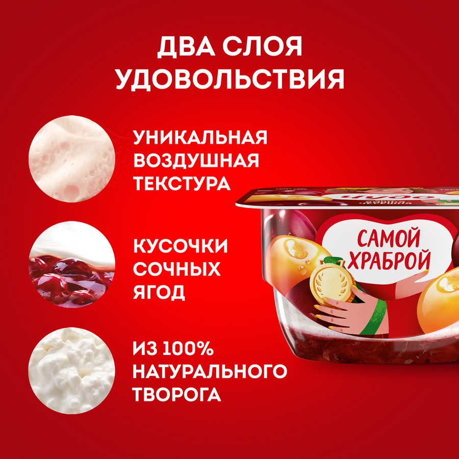 Десерт творожный ЧУДО Творожок взбитый двухслойный Вишня, черешня 4%, без змж, 100г, превью