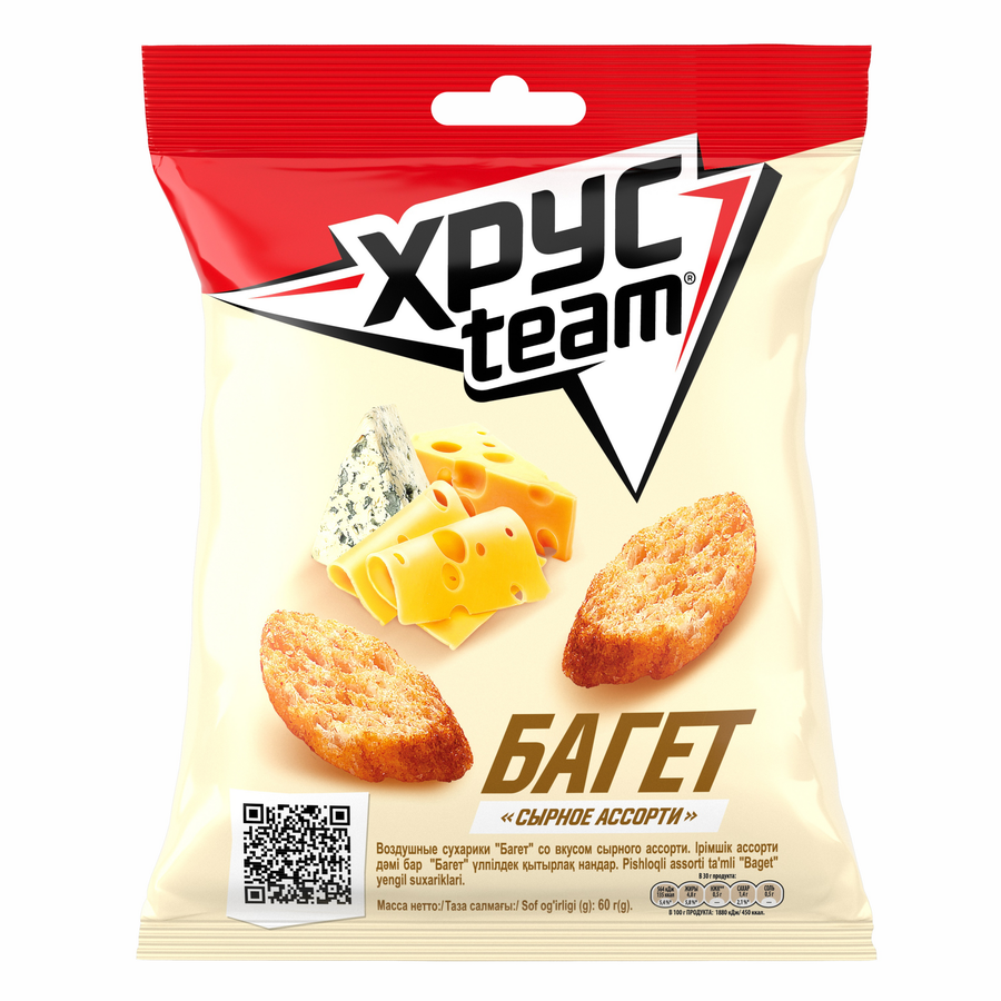 Сухарики ХРУСTEAM багет Сырное ассорти, 60г, превью