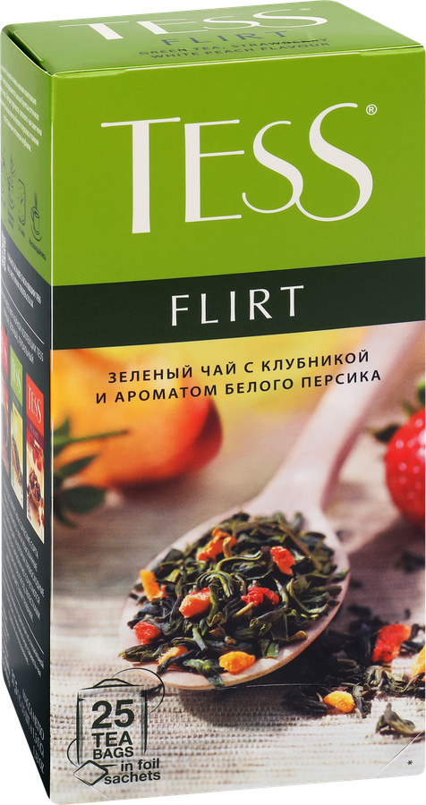 Чай зеленый TESS Flirt с кусочками персика и клубники, 25пак, превью