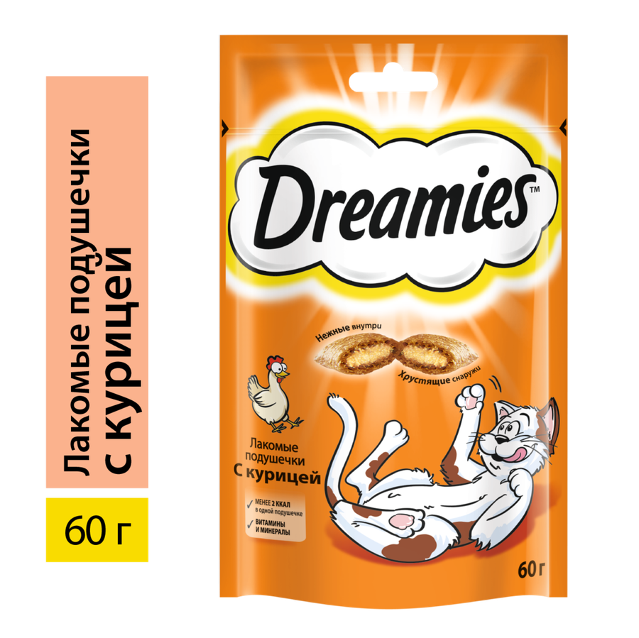 Лакомство для кошек DREAMIES Подушечки с курицей, 60г, превью