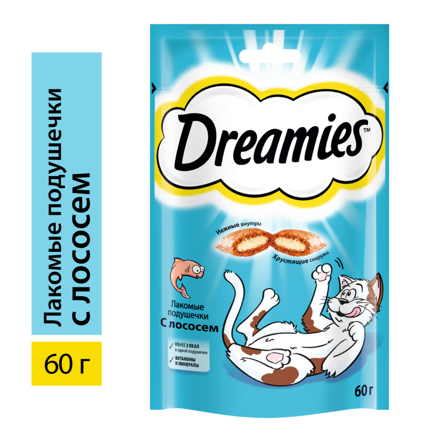 Лакомство для кошек DREAMIES Подушечки с лососем, 60г, превью