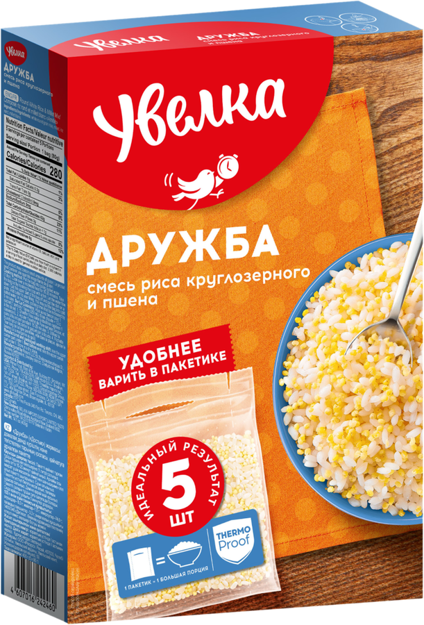 Крупа УВЕЛКА Дружба, рис и пшено, в пакетиках, 5х80г, превью