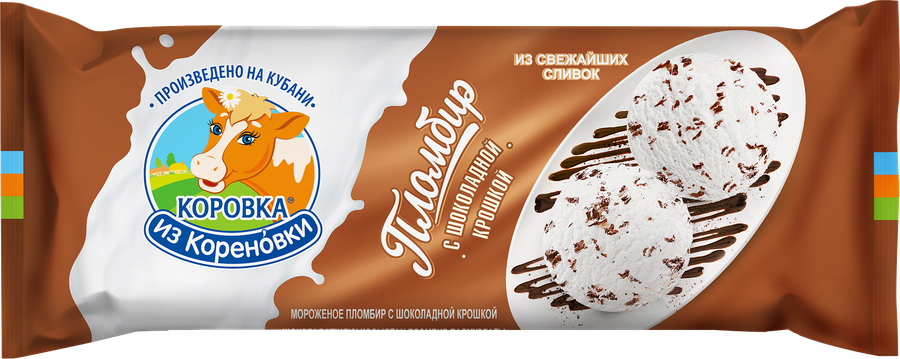 Мороженое КОРОВКА ИЗ КОРЕНОВКИ Пломбир с шоколадной стружкой, без змж, полено, 400г, предпросмотр