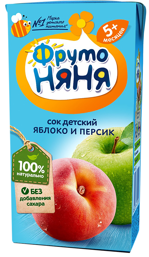 Сок ФРУТОНЯНЯ Яблоко, персик неосветленный, с 5 месяцев, 200мл, превью