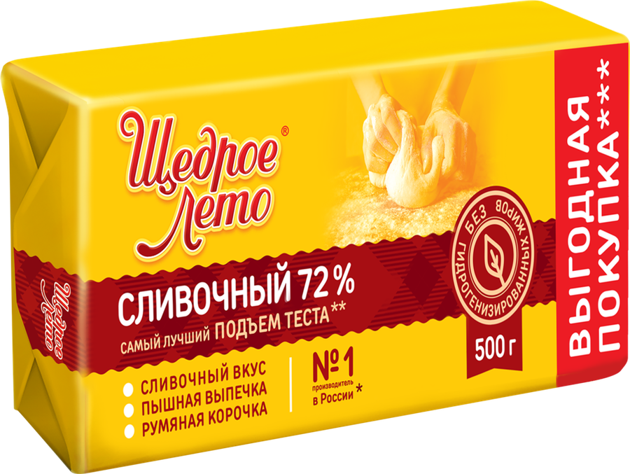 Маргарин ЩЕДРОЕ ЛЕТО Сливочный 72%, 500г, предпросмотр