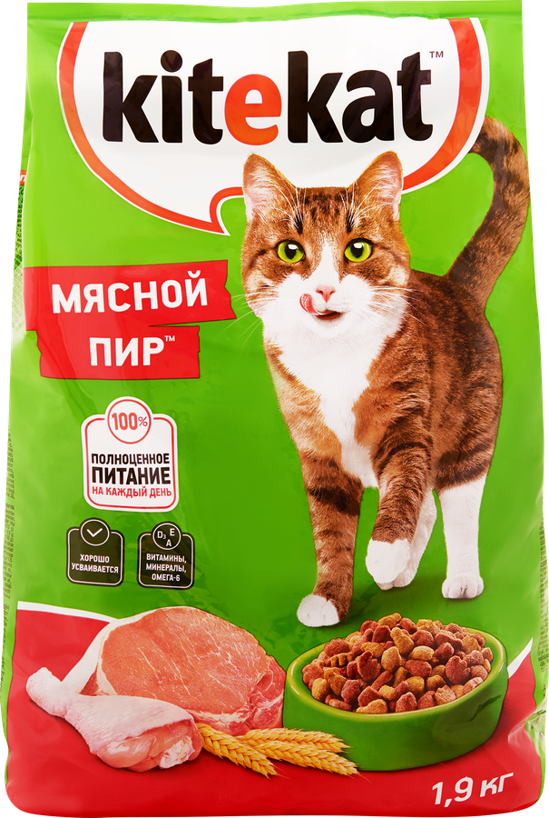 Корм сухой для кошек KITEKAT Мясной пир, 1,9кг, превью