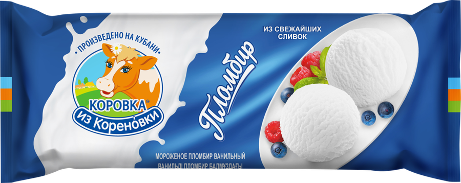 Мороженое КОРОВКА ИЗ КОРЕНОВКИ Пломбир ванильный 15%, без змж, полено, 400г, превью