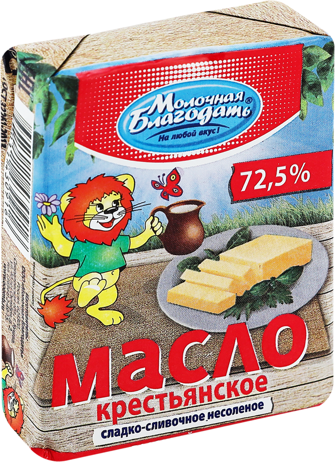 Масло сладкосливочное МОЛОЧНАЯ БЛАГОДАТЬ Крестьянское 72,5%, без змж, 180г, предпросмотр