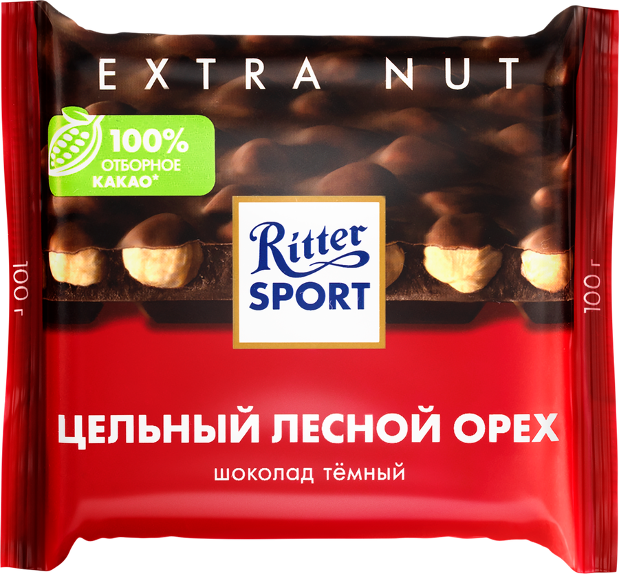 Шоколад темный RITTER SPORT Цельный лесной орех, 100г, превью