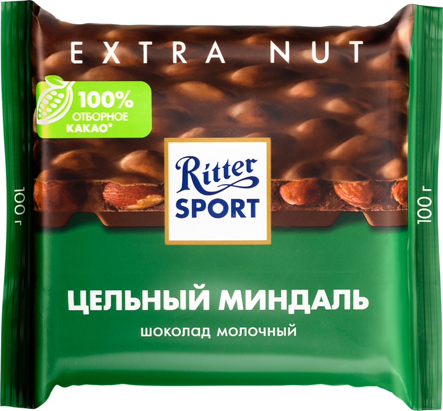 Шоколад молочный RITTER SPORT Цельный миндаль, 100г, превью