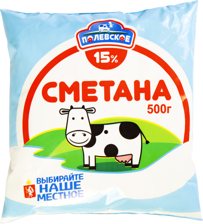 Сметана ПОЛЕВСКОЕ 15%, без змж, 500г, предпросмотр