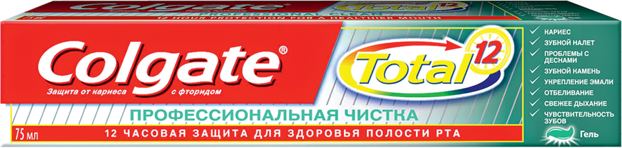 Зубная паста COLGATE Total 12 Профессиональная чистка, с цинком и аргинином для антибактериальной защиты, 75мл, предпросмотр