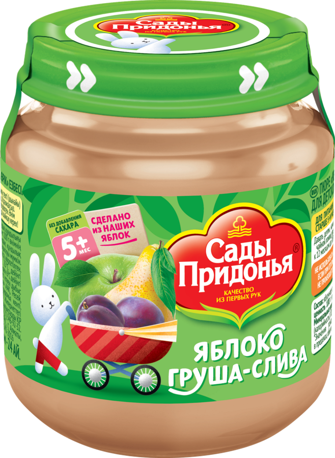 Пюре фруктовое САДЫ ПРИДОНЬЯ Яблоко, груша, слива, с 5 месяцев, 120г, предпросмотр