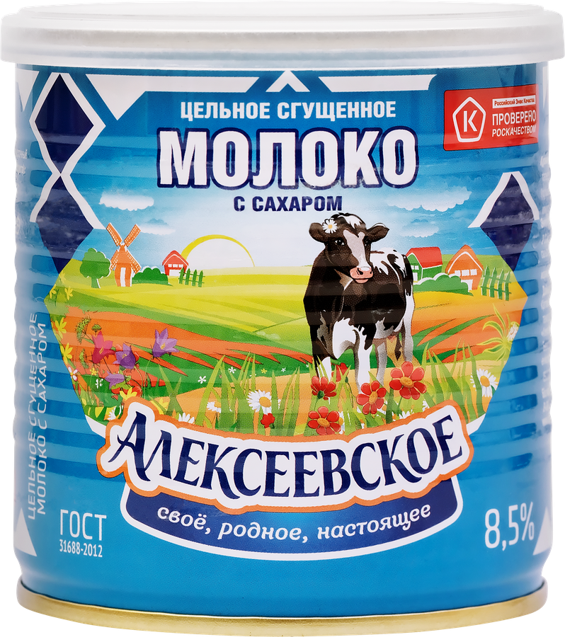 Молоко сгущенное АЛЕКСЕЕВСКОЕ цельное с сахаром 8,5%, без змж ГОСТ, 360г, превью