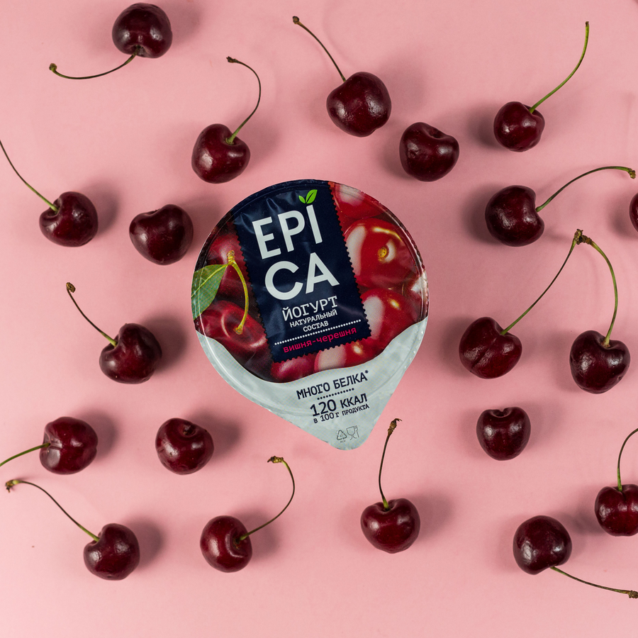 Йогурт EPICA с вишней и черешней 4,8%, без змж, 130г, предпросмотр