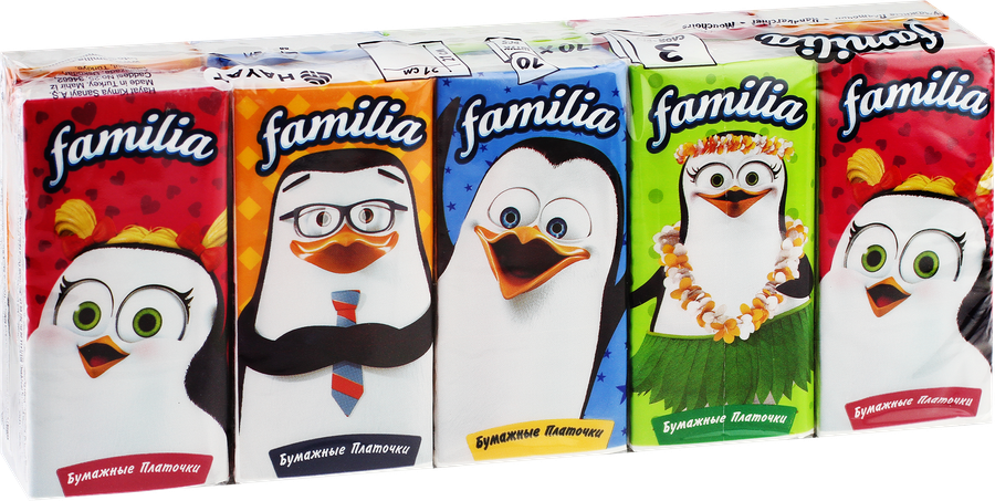 Платочки бумажные FAMILIA Классические 3-слоя, 10шт, превью