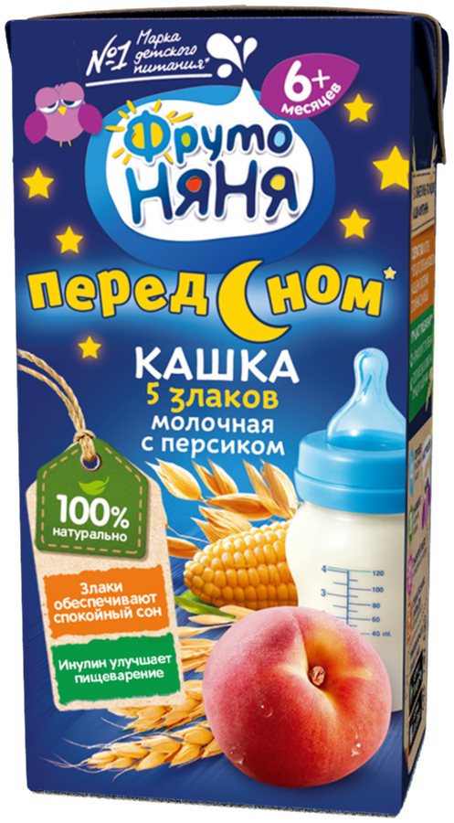 Кашка мультизлаковая ФРУТОНЯНЯ молочная, с персиком и пребиотиками, с 6 месяцев, 200мл, превью