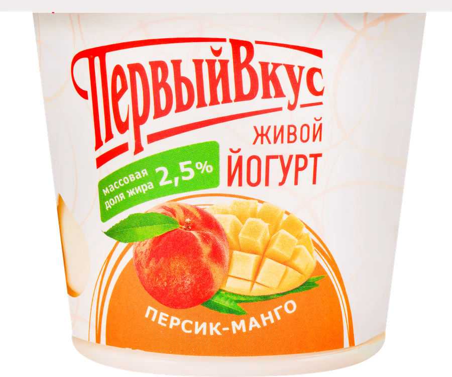 Йогурт ПЕРВЫЙ ВКУС Натурель Персик, манго 2,5%, без змж, 125г, превью