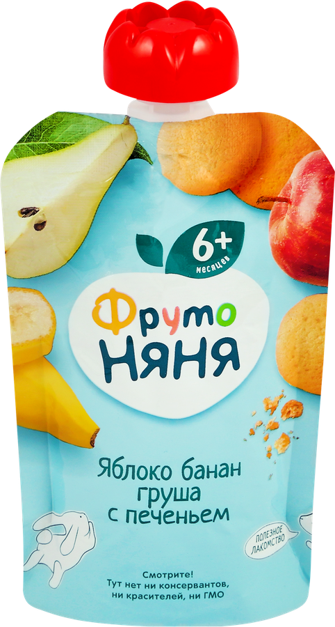 Пюре фруктовое ФРУТОНЯНЯ Яблоко, банан и груша, с печеньем, с 6 месяцев, 90г, превью
