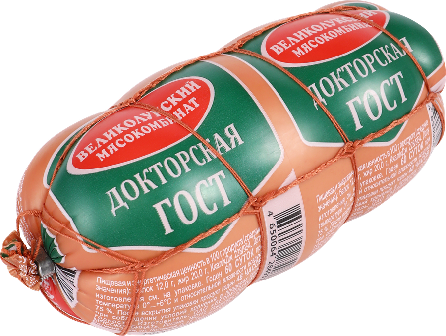 Колбаса вареная МК ВЕЛИКОЛУКСКИЙ Докторская ГОСТ в обвязке, 500г, предпросмотр