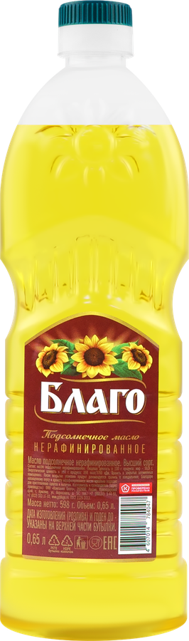 Масло подсолнечное БЛАГО нерафинированное высший сорт, 650мл, превью