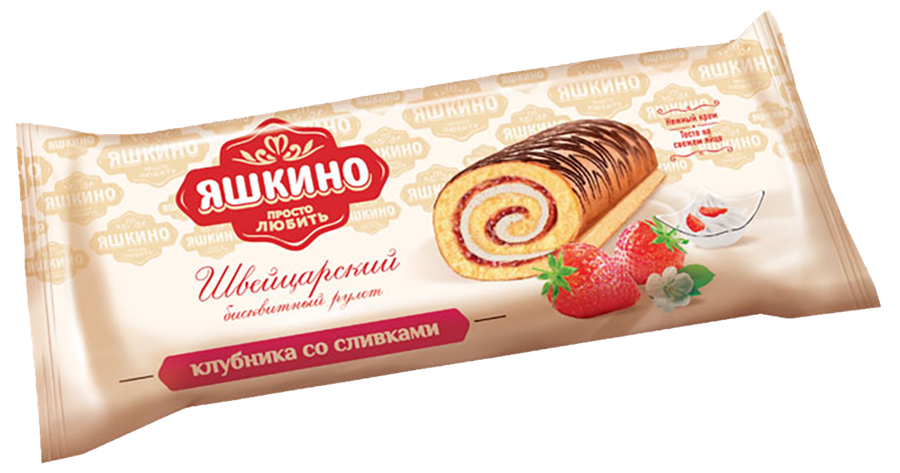 Рулет бисквитный ЯШКИНО Клубника со сливками, 200г, превью