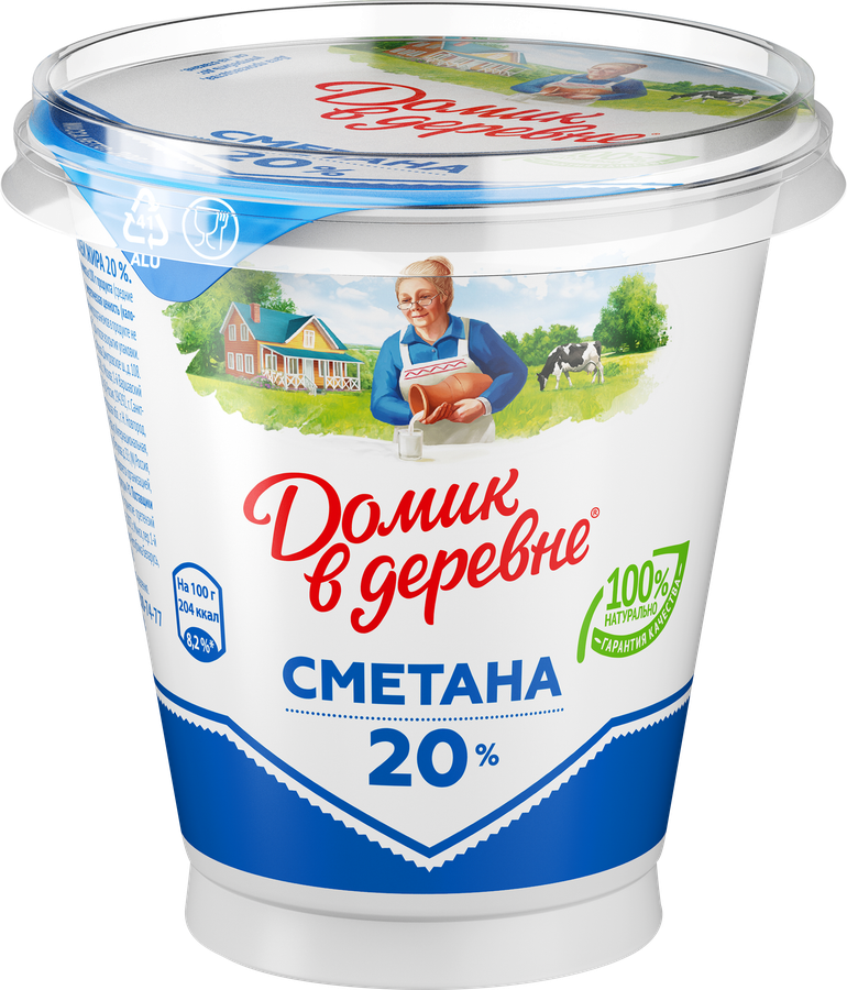 Сметана ДОМИК В ДЕРЕВНЕ 20%, без змж, 300г, предпросмотр