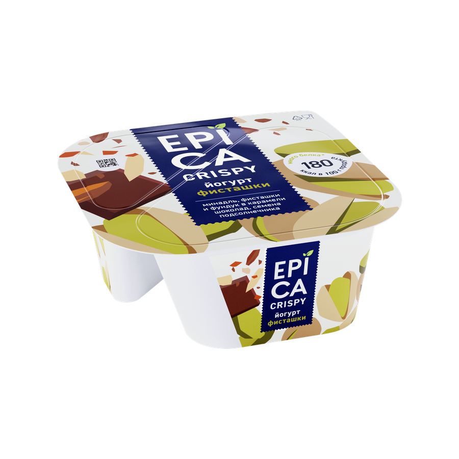 Йогурт EPICA Crispy Фисташки, семена подсолнечника, темный шоколад 10,5%, без змж, 140г, предпросмотр