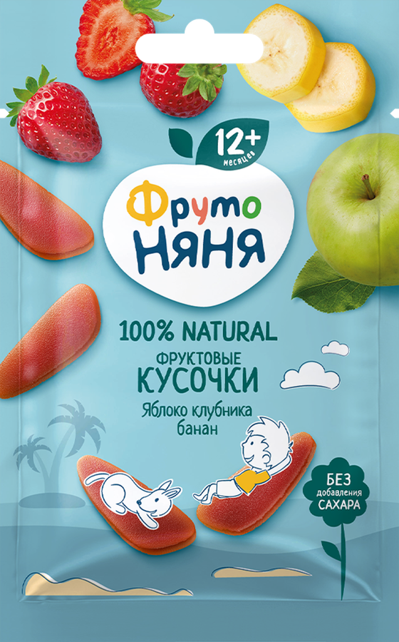 Фруктовые кусочки ФРУТОНЯНЯ Яблоко, клубника и банан, с 12 месяцев, 15г, превью