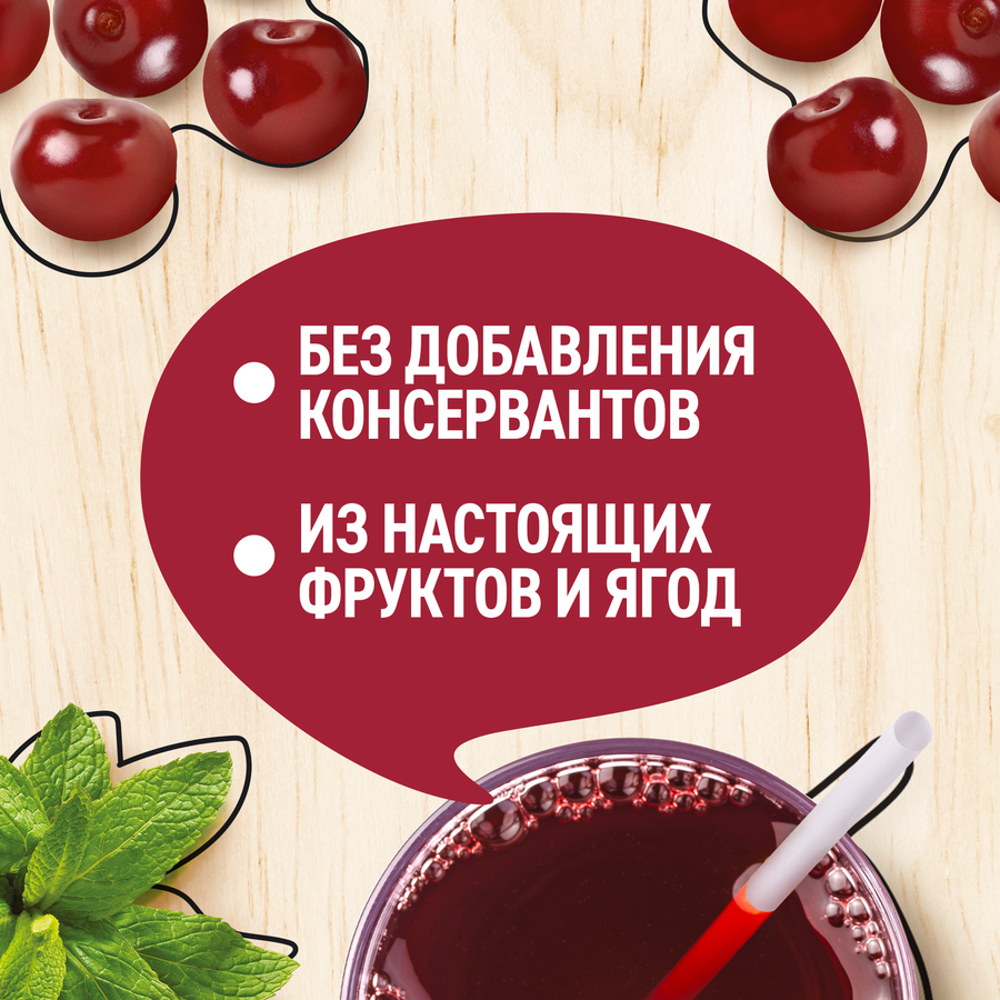 Напиток сокосодержащий МОЯ СЕМЬЯ Вишнята-Мята, из яблок, черноплодной рябины и вишни с экстрактом мяты, 0.95л, предпросмотр