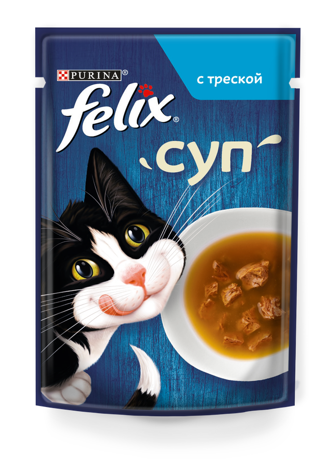 Корм влажный для взрослых кошек FELIX Суп с треской в соусе, 48г, превью