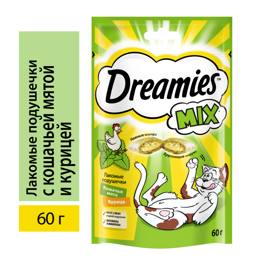 Лакомство для кошек DREAMIES Подушечки с&nbsp;мятой и курицей, 60г, превью