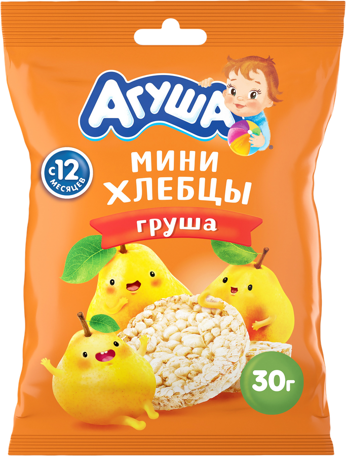 Хлебцы рисовые детские АГУША Груша, с 12 месяцев, 30г, предпросмотр