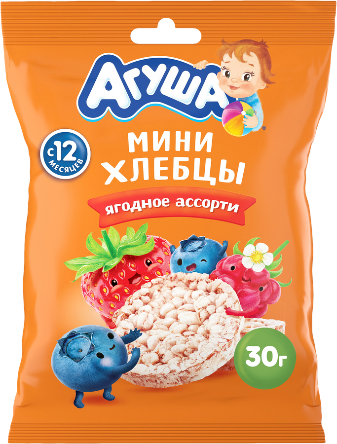 Хлебцы рисовые детские АГУША Полезный перекус Ягодное ассорти, с 12 месяцев, 30г, предпросмотр
