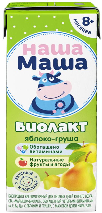 Биолакт для детей НАША МАША Малышок-Биолакт Яблоко, груша 2,8%, без змж, 200г, превью