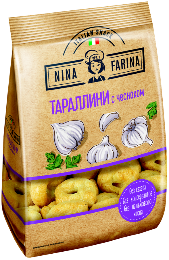 Тараллини NINA FARINA с чесноком, 180г, превью