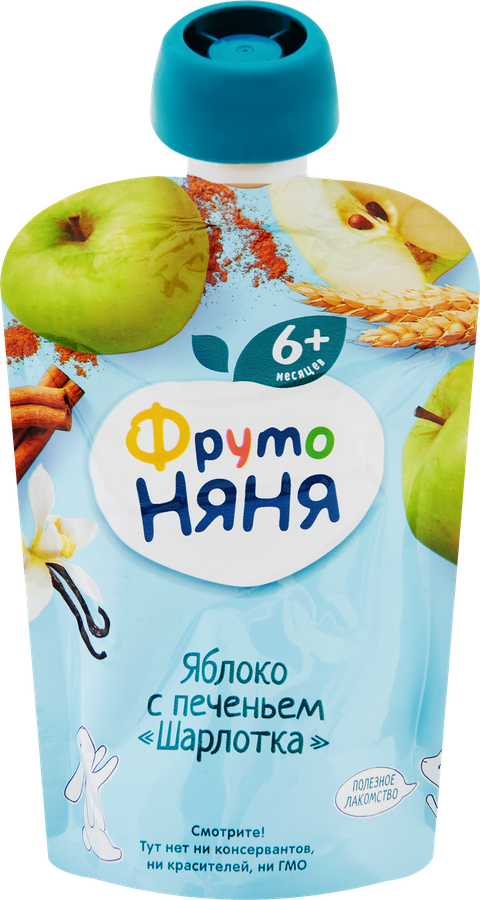 Пюре фруктовое ФРУТОНЯНЯ Шарлотка, яблоко, с печеньем, с 6 месяцев, 90г, превью