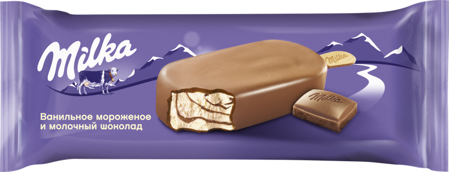Мороженое MILKA Ванильное в молочном шоколаде, без змж, эскимо, 90мл, предпросмотр