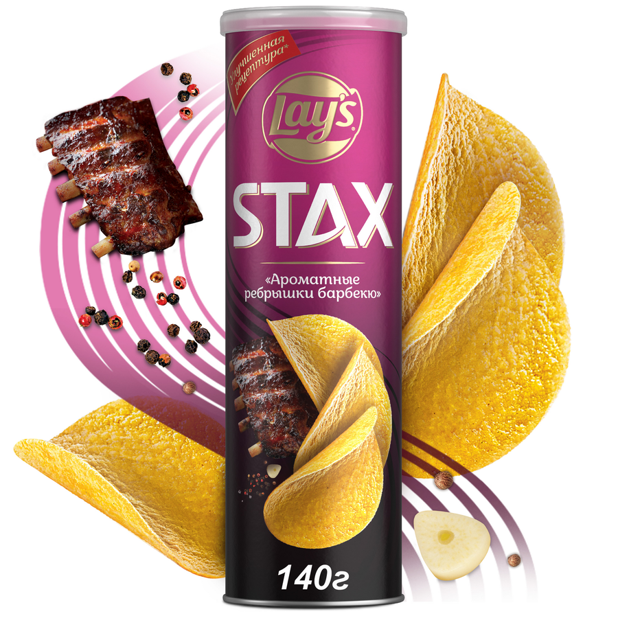 Чипсы картофельные LAY'S Stax Ароматные ребрышки барбекю, 140г, превью