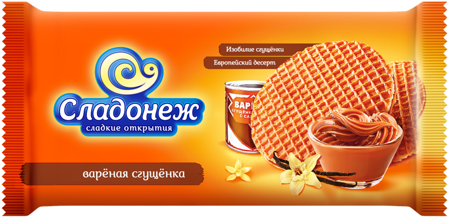 Вафли сиропные СЛАДОНЕЖ Вареная сгущенка, 240г, превью