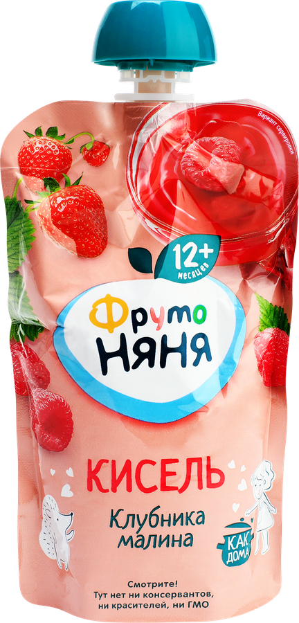 Кисель ягодный ФРУТОНЯНЯ Клубника, малина, с 12 месяцев, 130г, предпросмотр