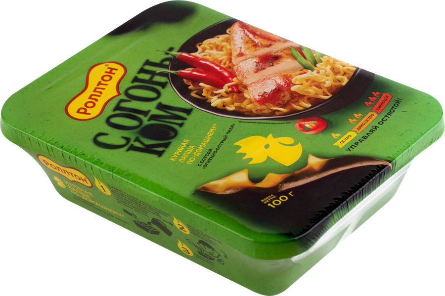 Лапша РОЛЛТОН Куриная по-домашнему, с огненно-острым соусом чили, 100г, превью